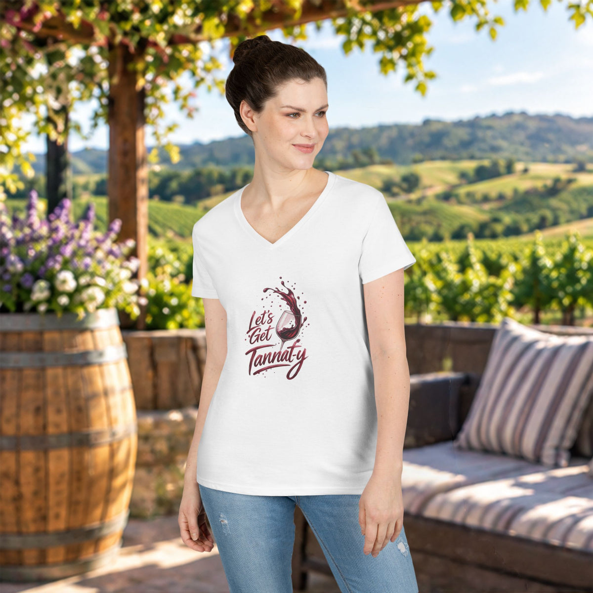 Let's Get Tannat-y Ladies V-Neck T-Shirt