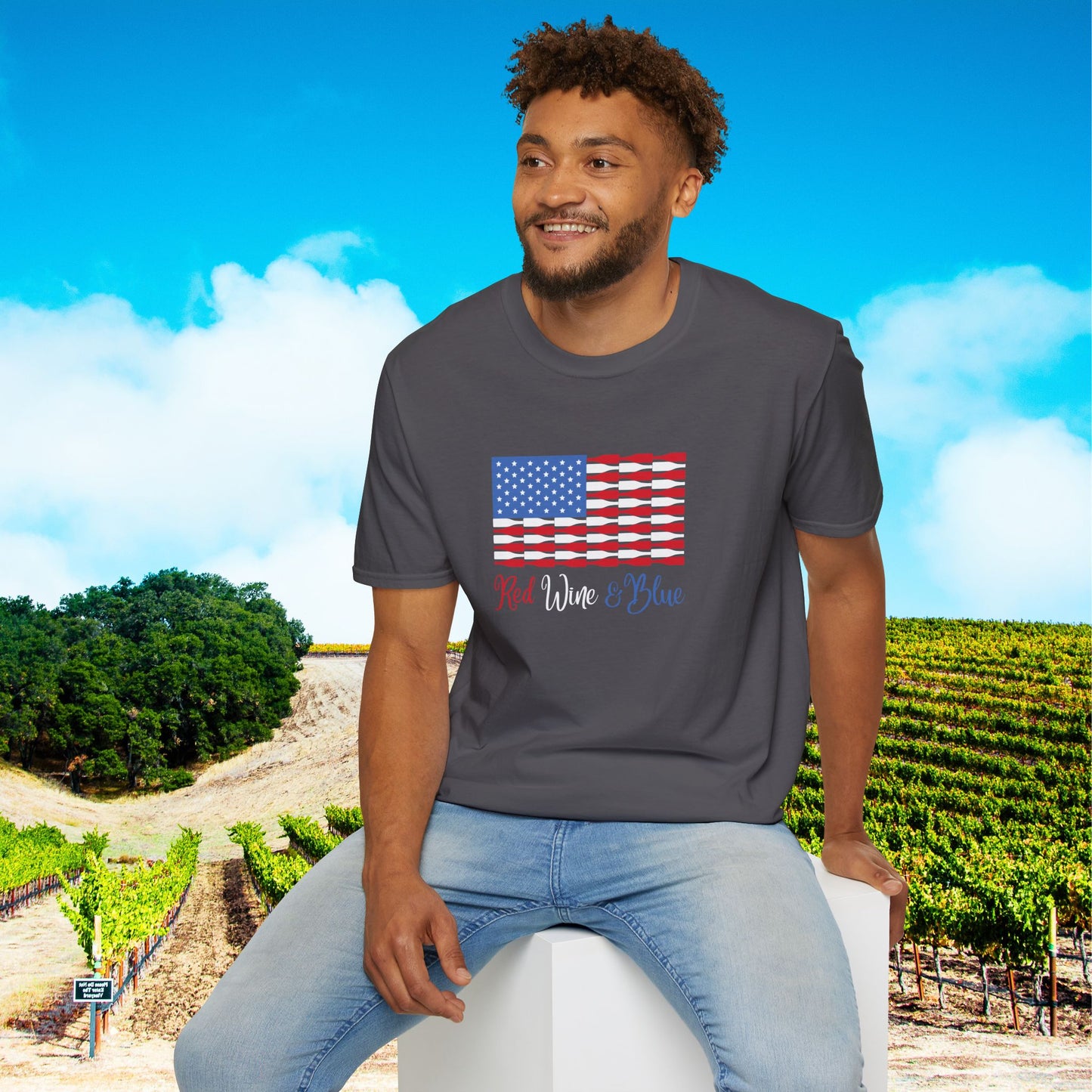 Red Wine & Blue Independence Day Unisex Softstyle T-Shirt