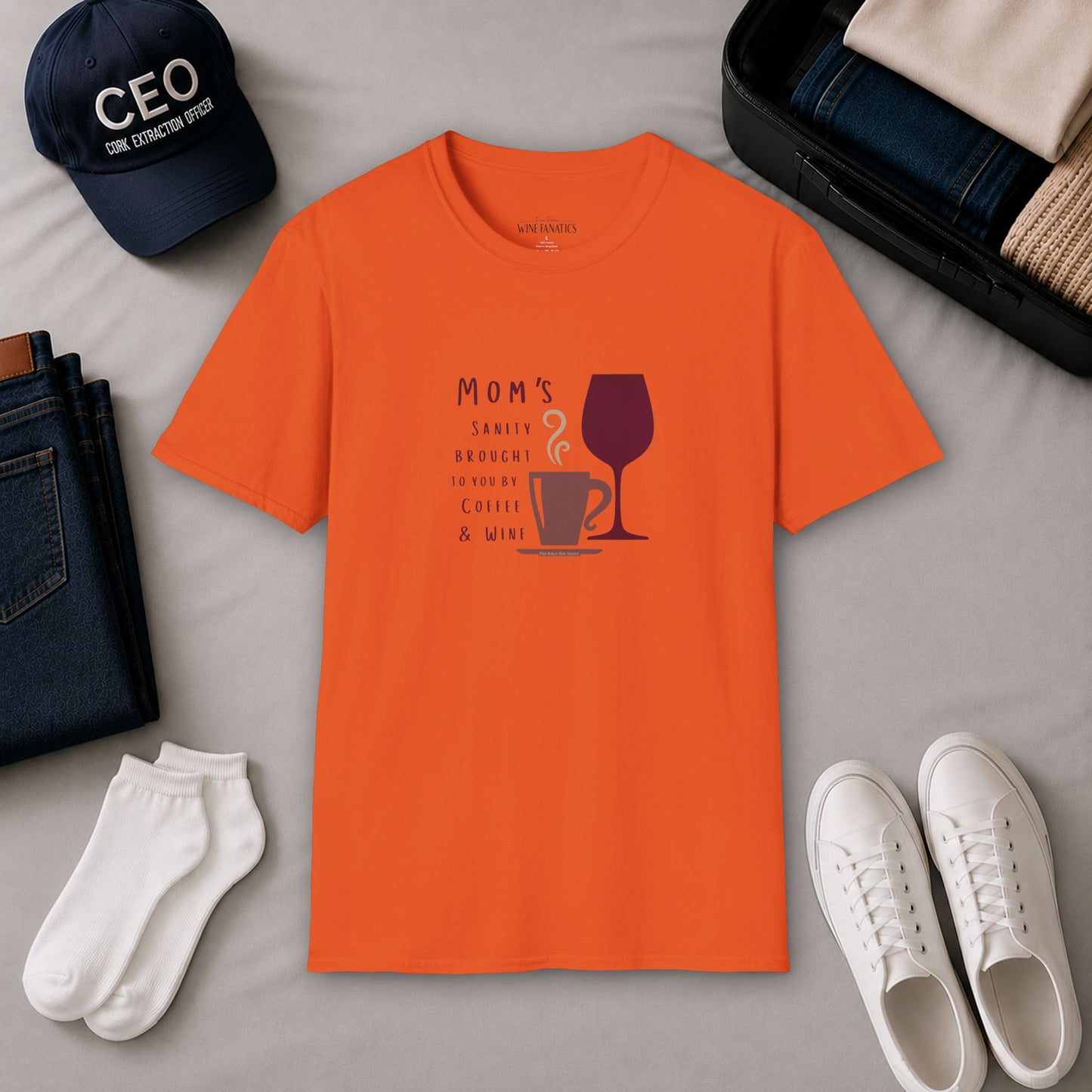 Mom's sanity brought to you by Coffee & Wine Crewneck Tee