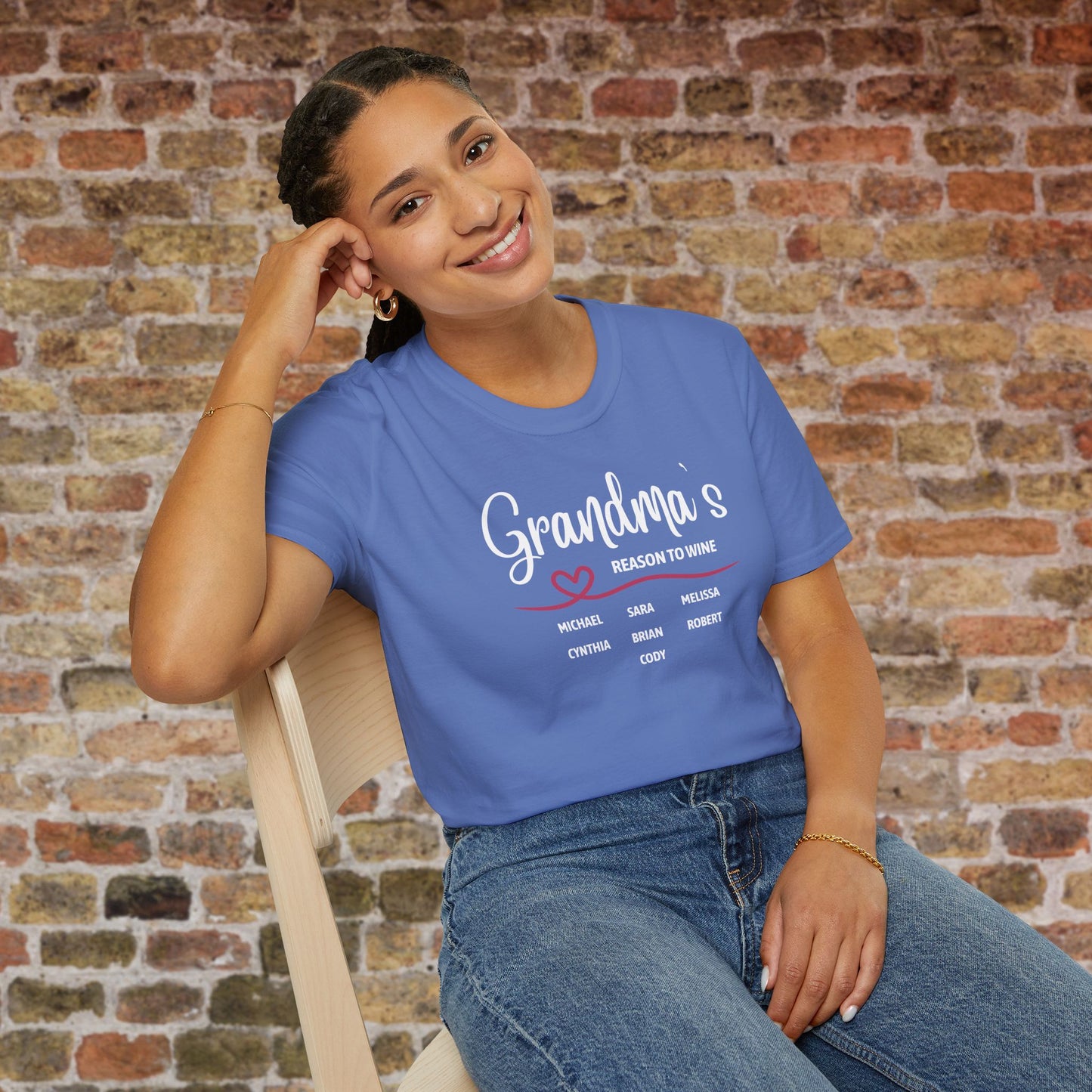 Grandma's Reason To Wine Personalized Crew Neck T-Shirt