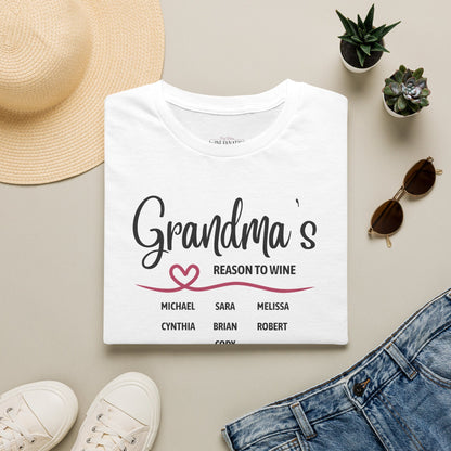 Grandma's Reason To Wine Personalized Crew Neck T-Shirt