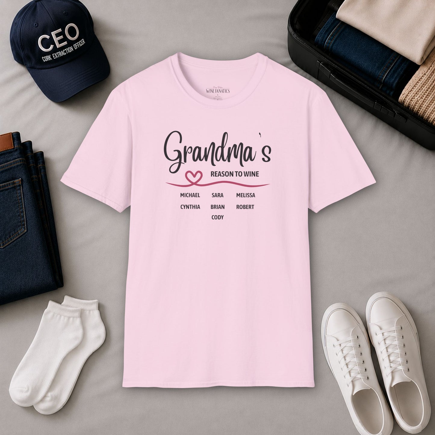 Grandma's Reason To Wine Personalized Crew Neck T-Shirt
