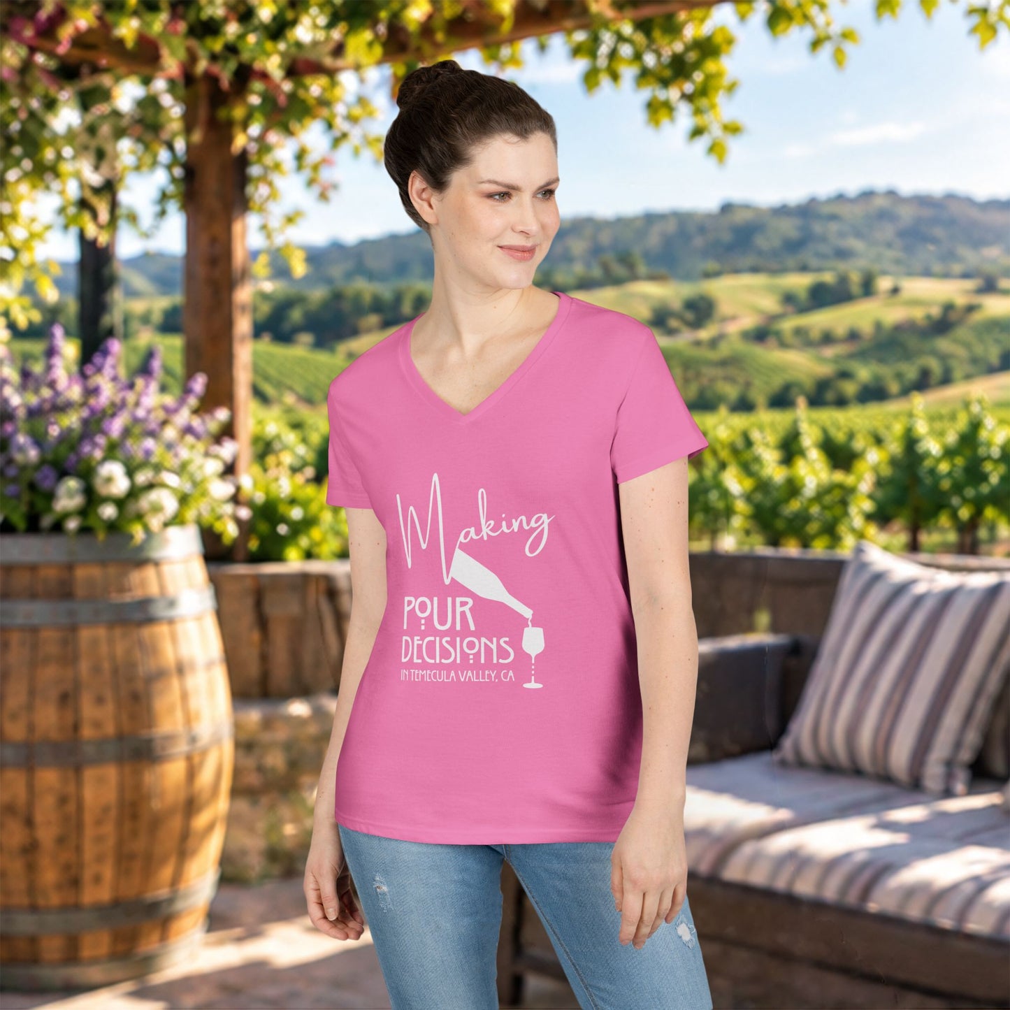 Making Pour Decisions in Temecula, CA Ladies V-Neck Tee