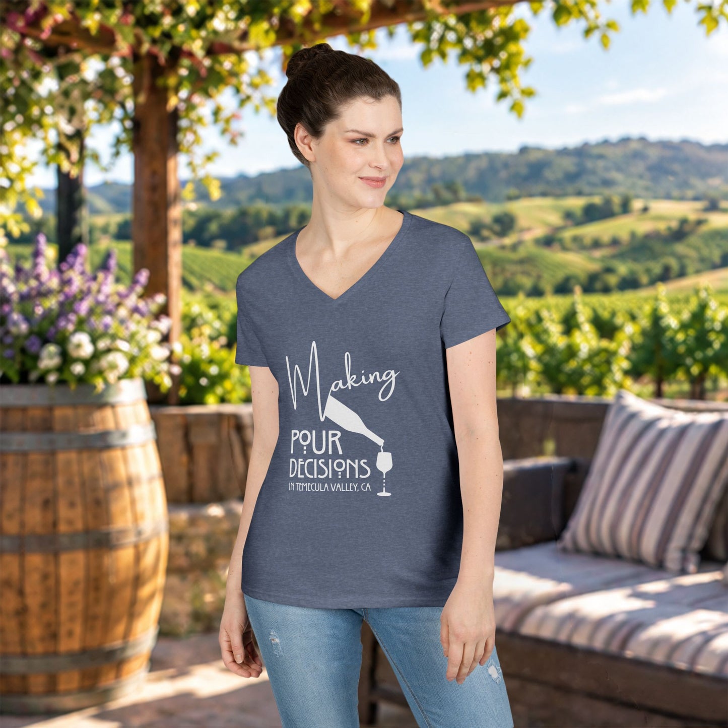 Making Pour Decisions in Temecula, CA Ladies V-Neck Tee