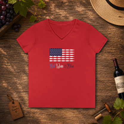 Red Wine & Blue Independence Day Ladies V-Neck T-Shirt