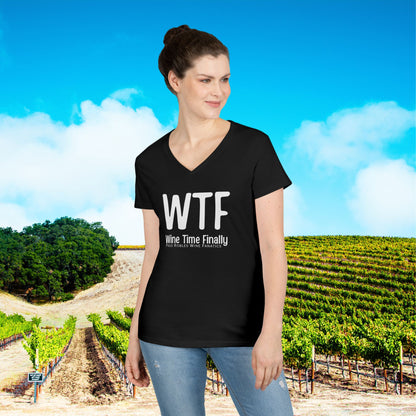 WTF Wine Tasting Finally Ladies V-Neck  Tee