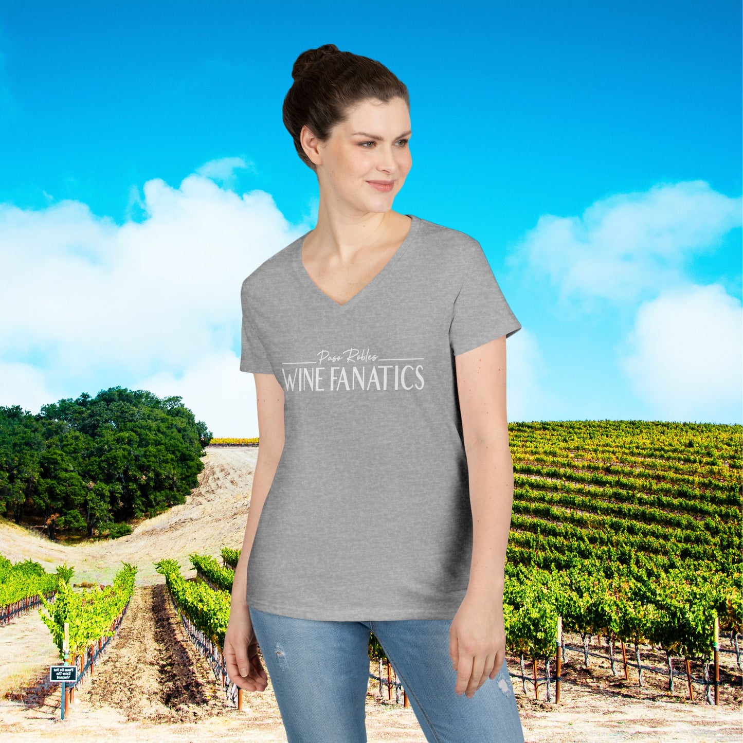 Paso Robles Wine Fanatics Logo Ladies V-Neck Tee