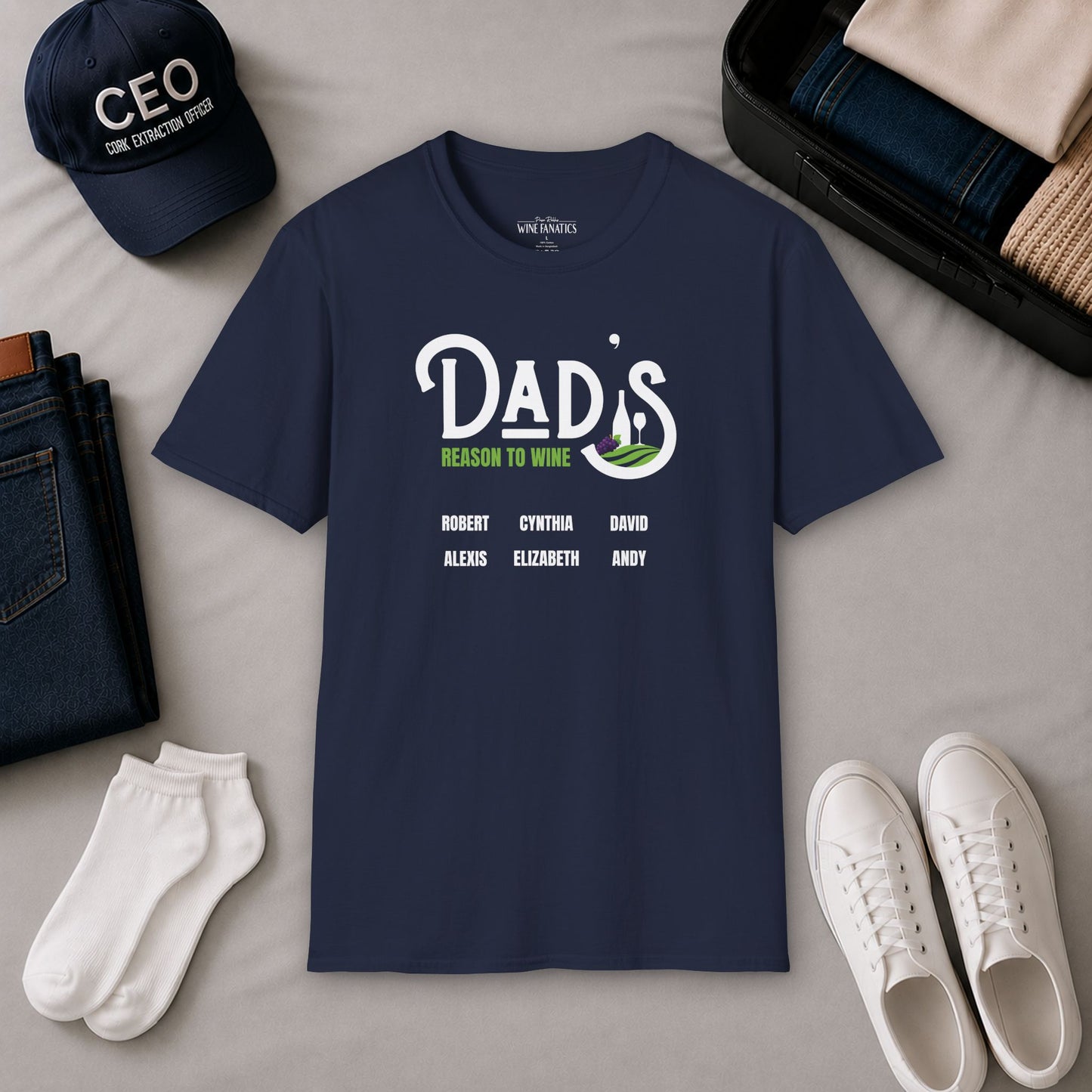 Dad's Reason To Wine Personalized Crew Neck T-Shirt
