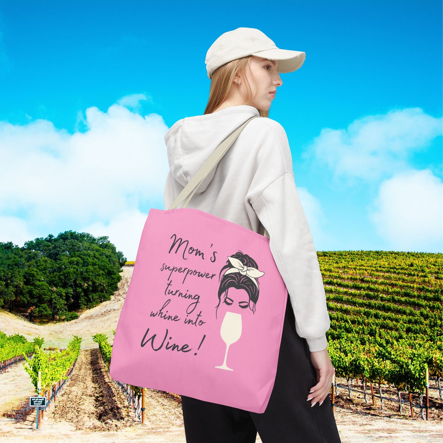 Mom's superpower, turning whine into Wine! Tote Bag