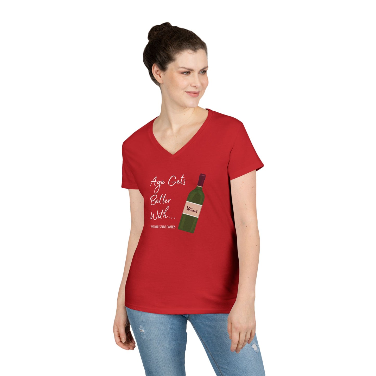 Age Gets Better With Wine Ladies V-Neck Tee