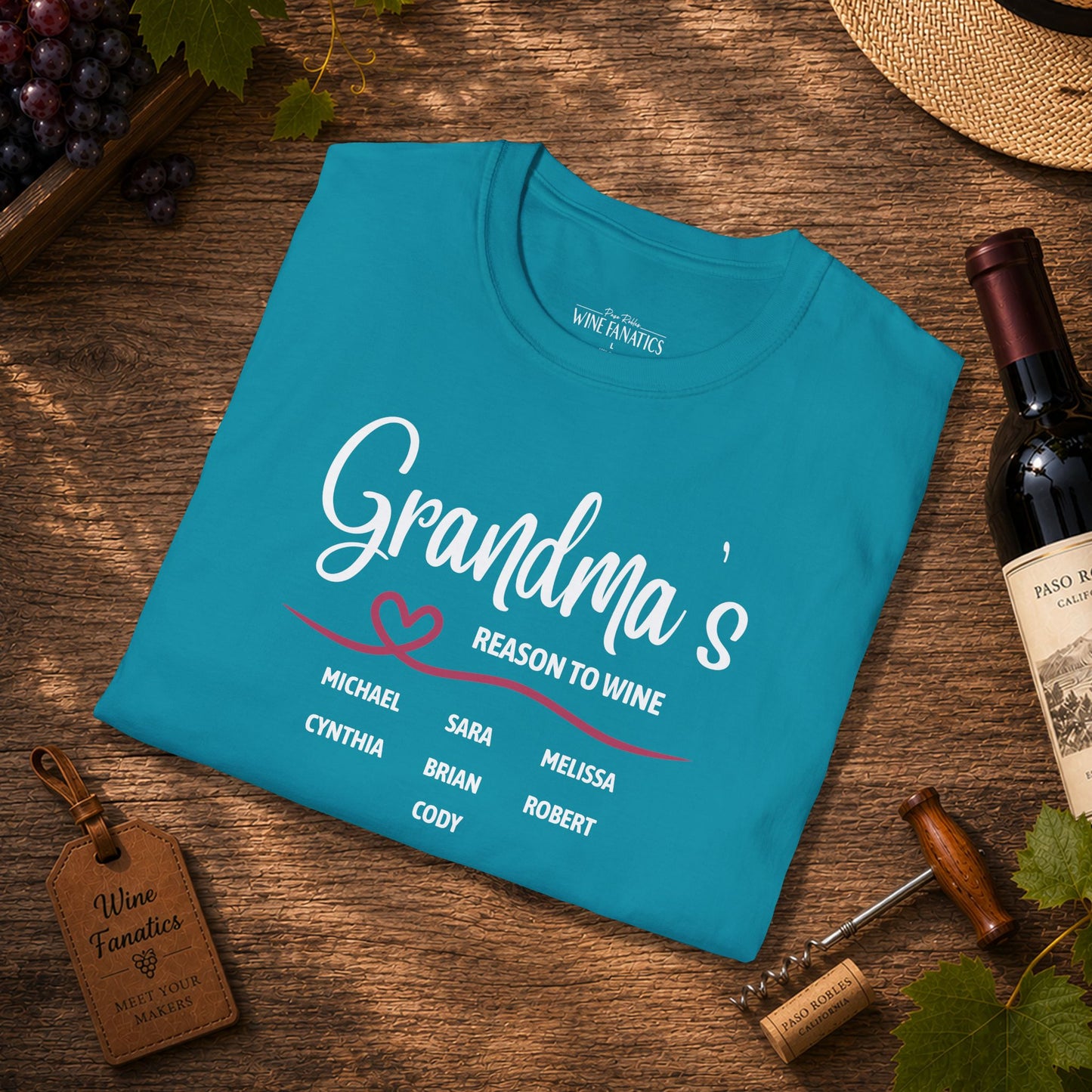 Grandma's Reason To Wine Personalized Crew Neck T-Shirt
