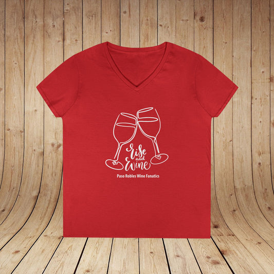 Rise & Wine Ladies V-Neck Tee