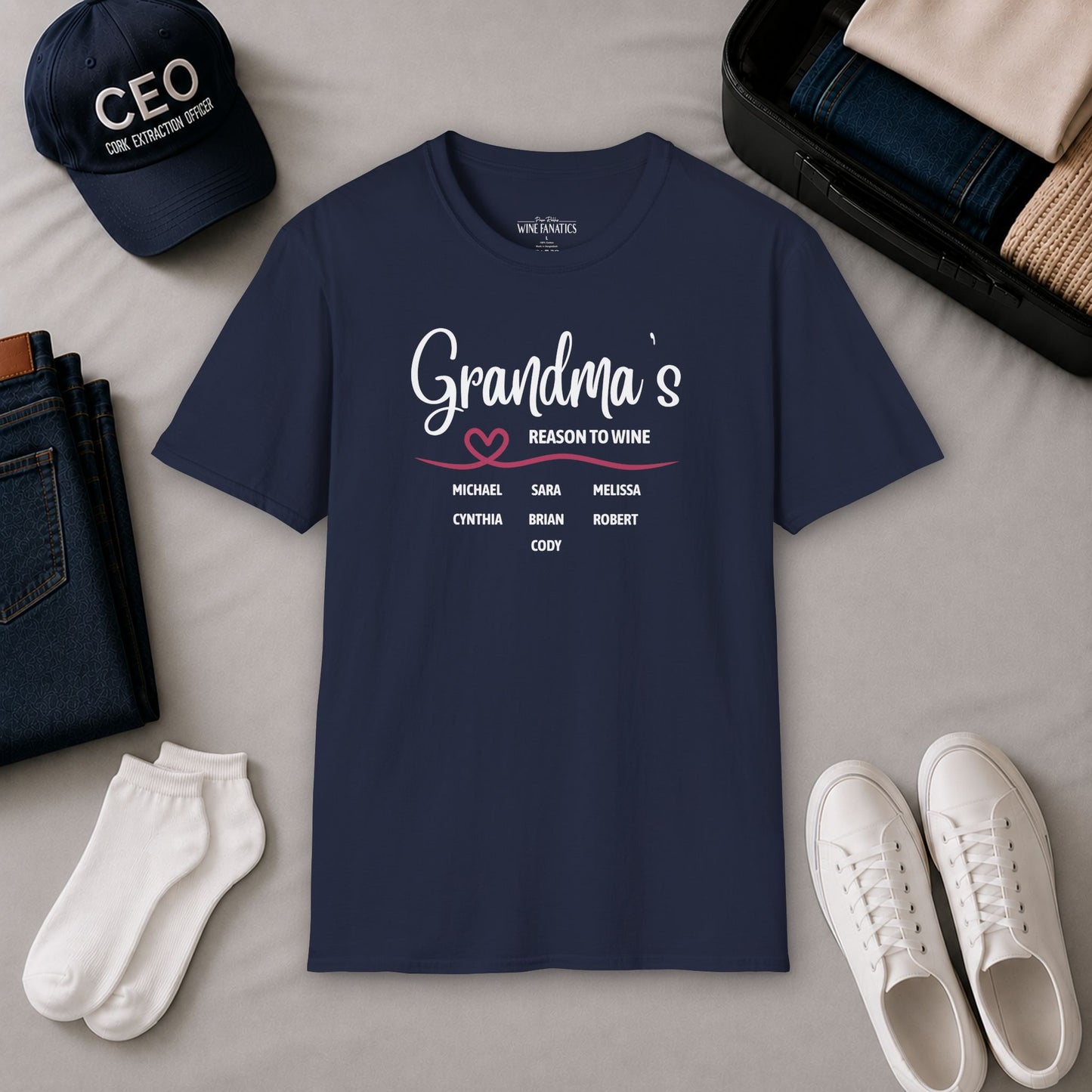 Grandma's Reason To Wine Personalized Crew Neck T-Shirt
