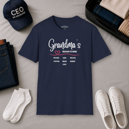 Grandma's Reason To Wine Personalized Crew Neck T-Shirt