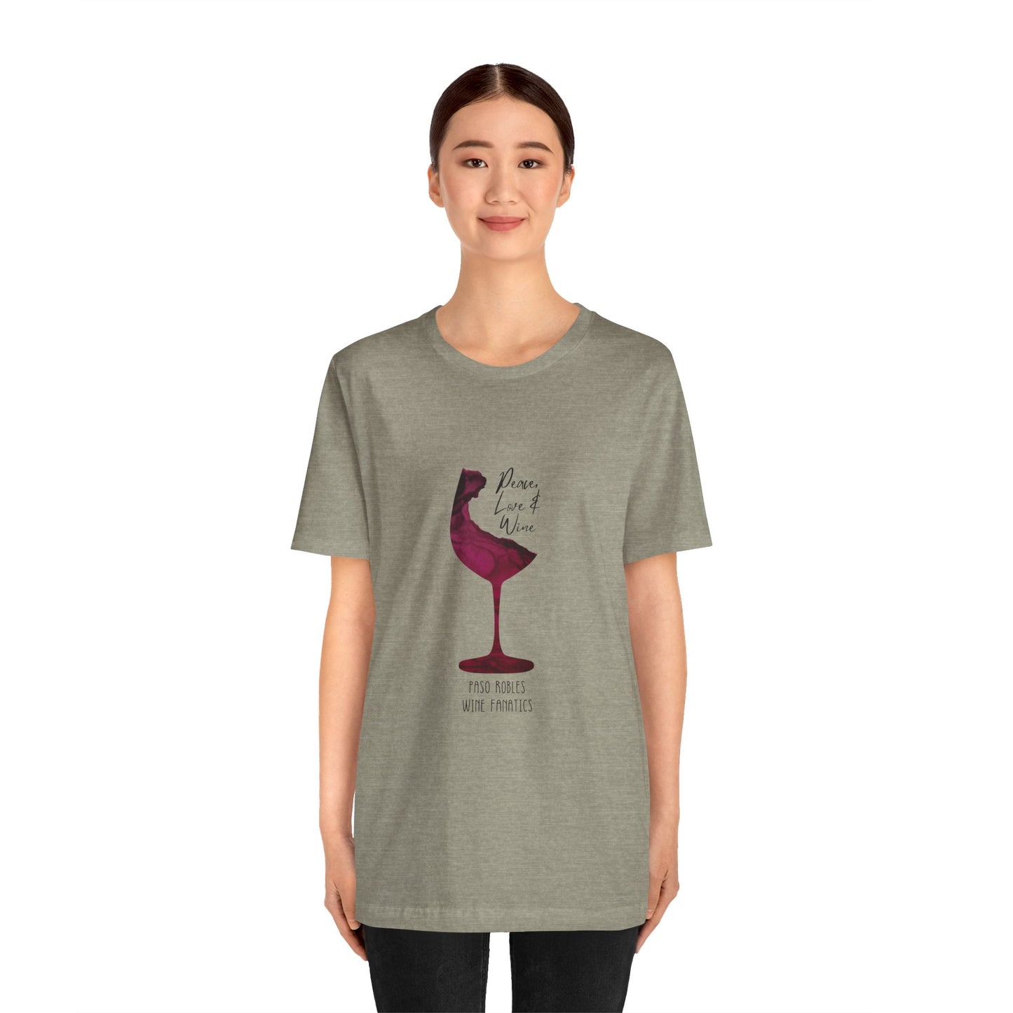 Paso Robles Wine Fanatics "Peace, Love & Wine" Unisex Jersey Short Sleeve Tee