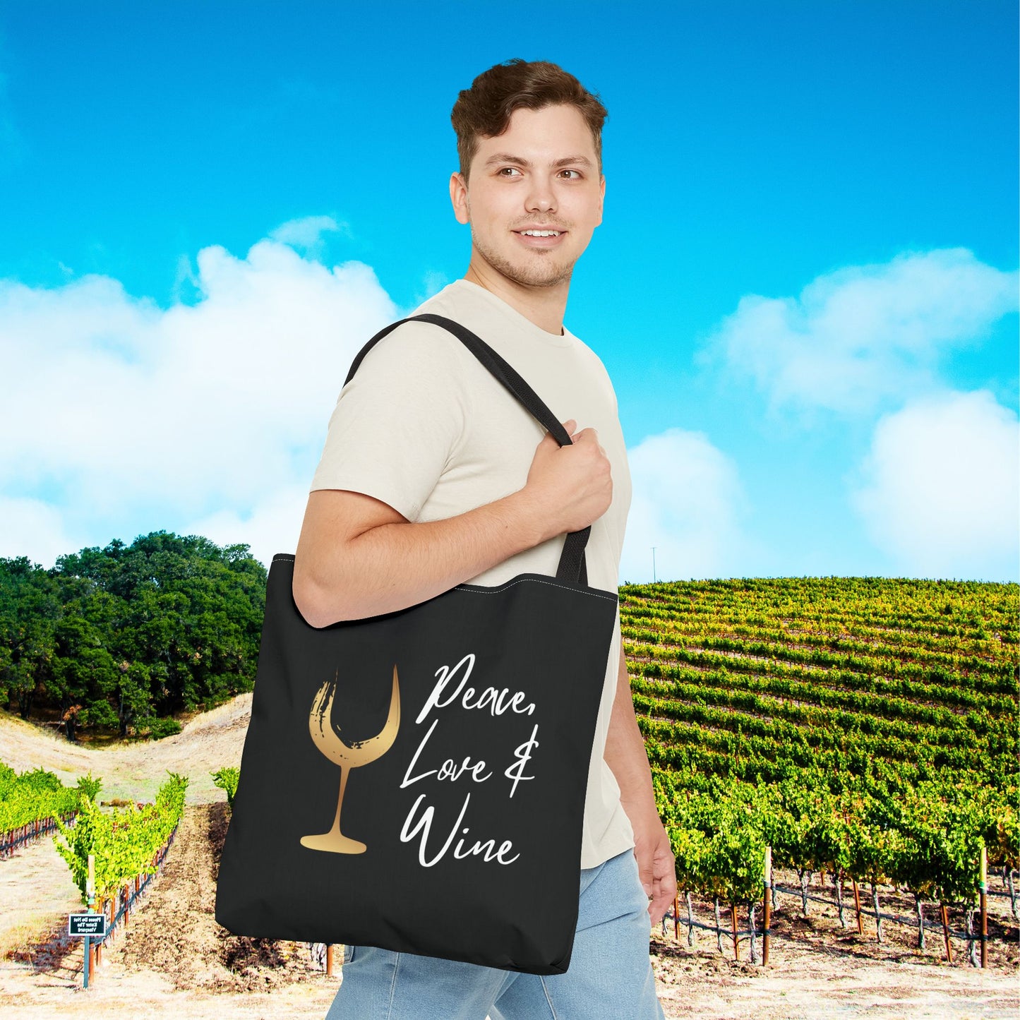 Peace Love Wine Tote Bag