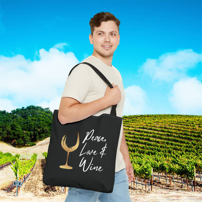Peace Love Wine Tote Bag