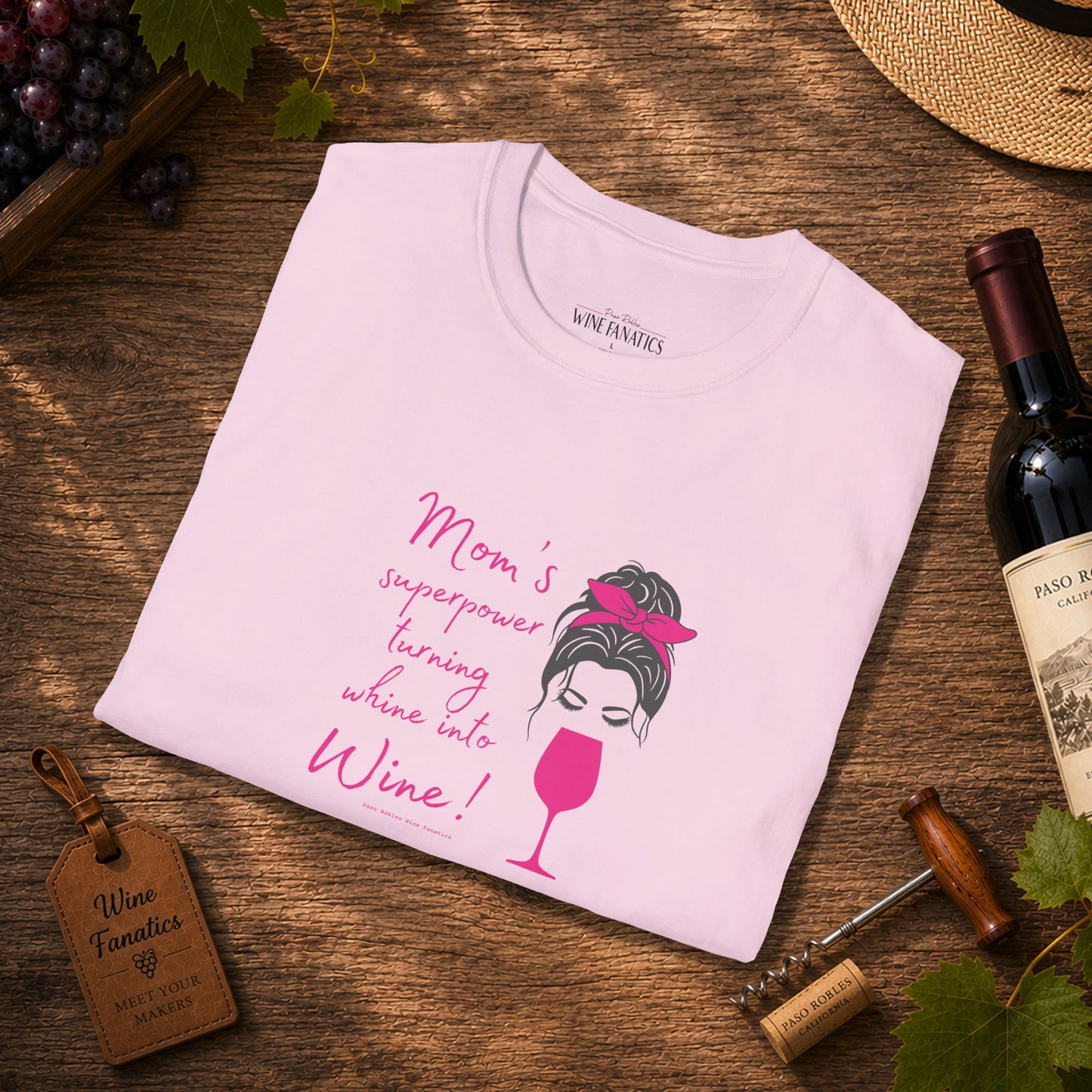 Mom's superpower, turning whine into Wine! Crewneck Tee