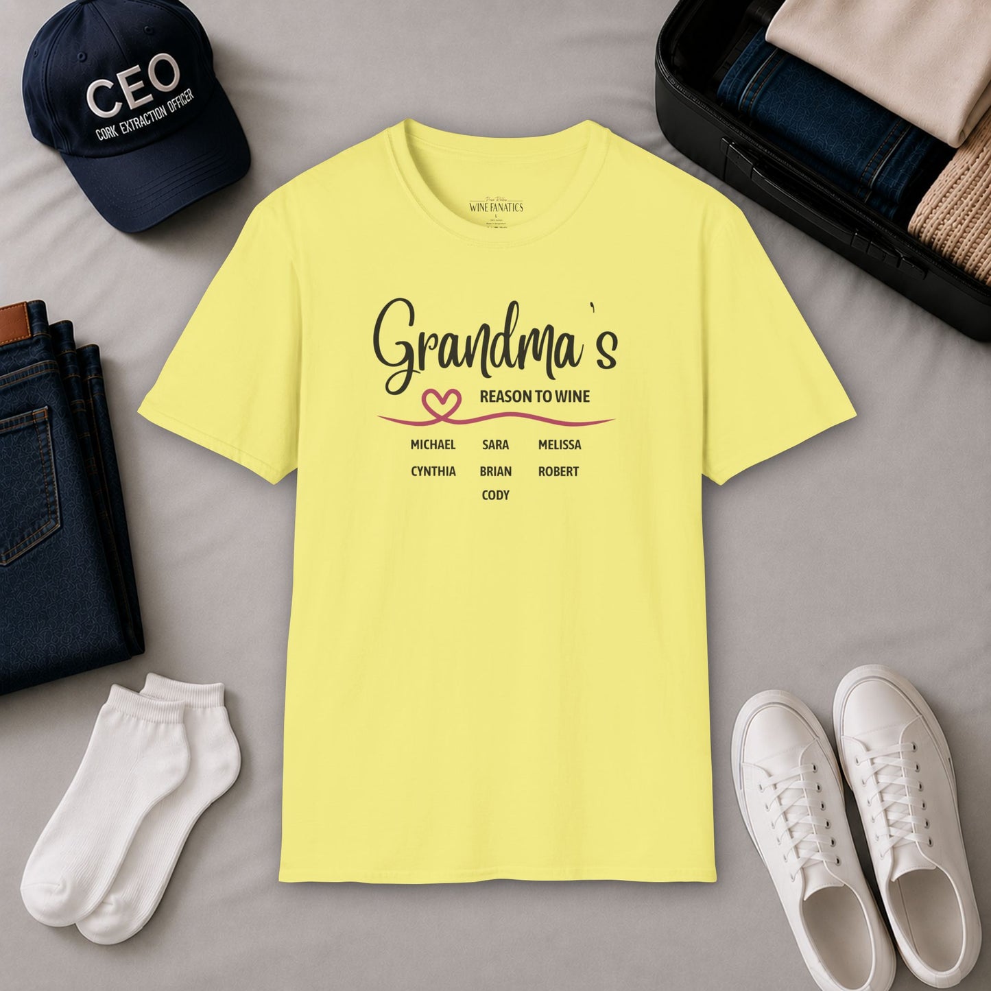Grandma's Reason To Wine Personalized Crew Neck T-Shirt