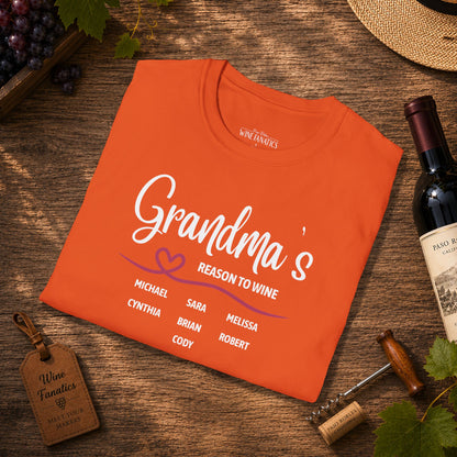 Grandma's Reason To Wine Personalized Crew Neck T-Shirt