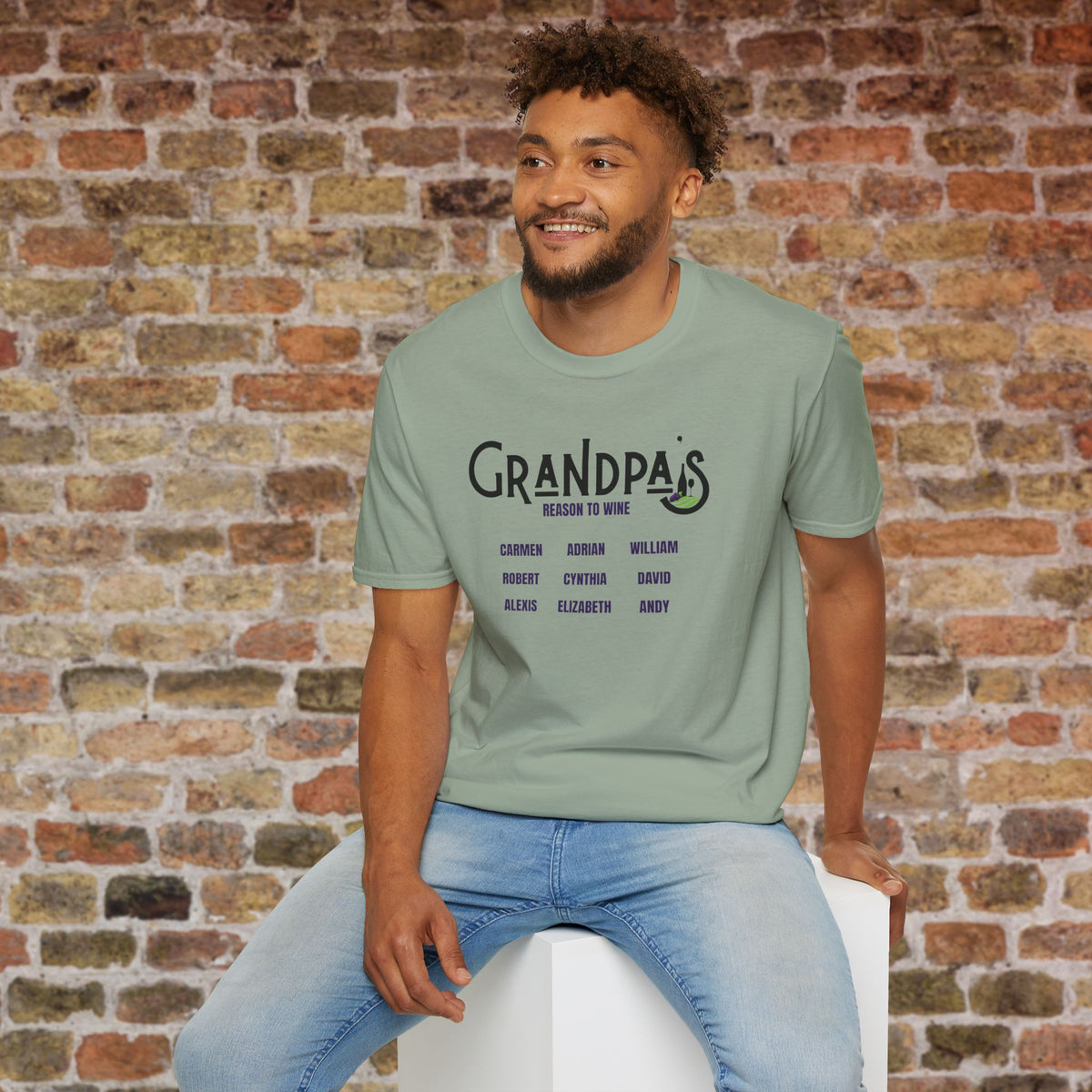 Grandpa's Reason To Wine Personalized Crew Neck T-Shirt