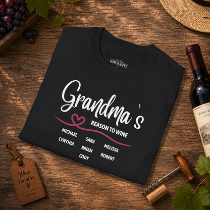 Grandma's Reason To Wine Personalized Crew Neck T-Shirt