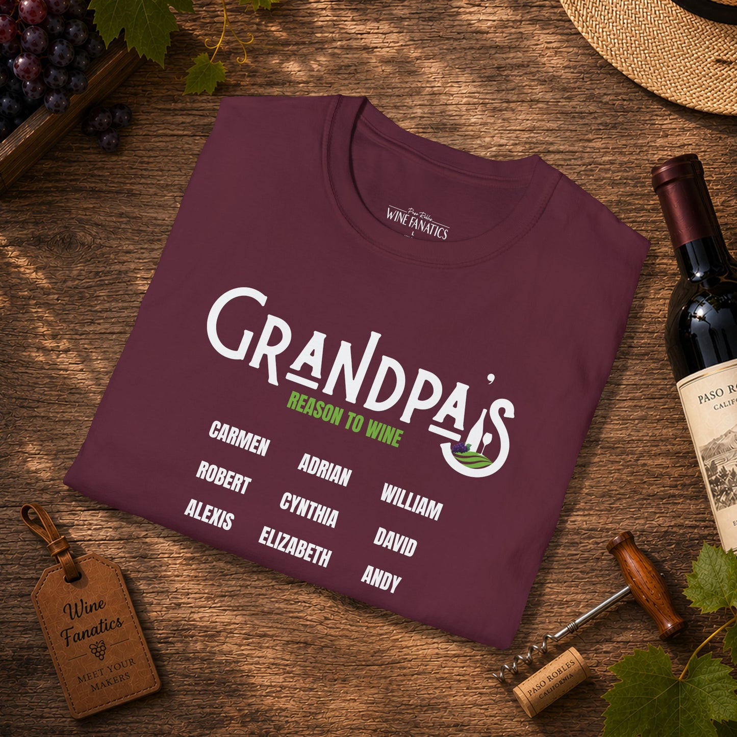 Grandpa's Reason To Wine Personalized Crew Neck T-Shirt