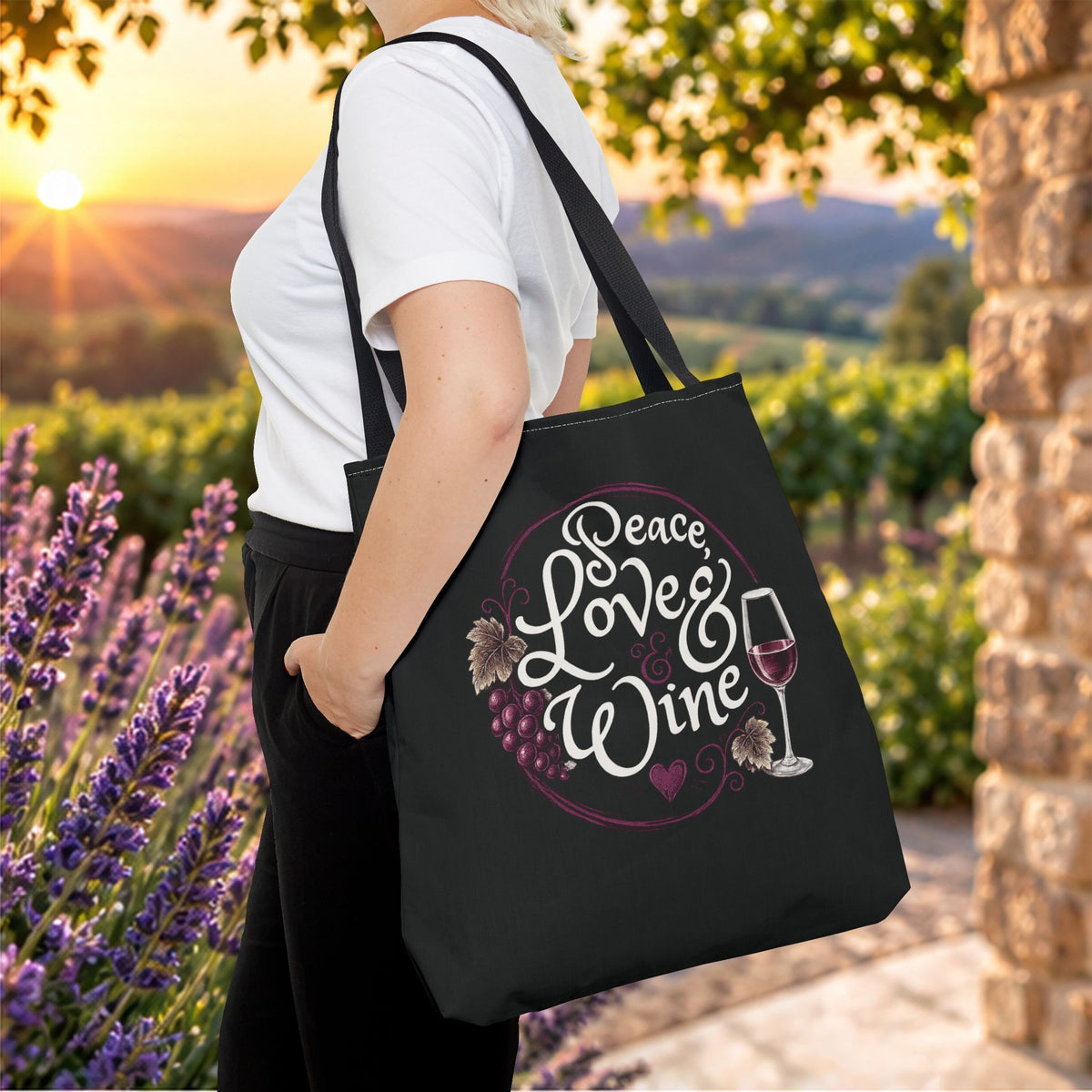 Peace Love Wine Personalized Tote Bag