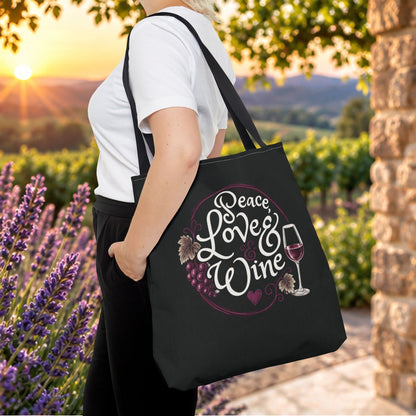 Peace Love Wine Personalized Tote Bag