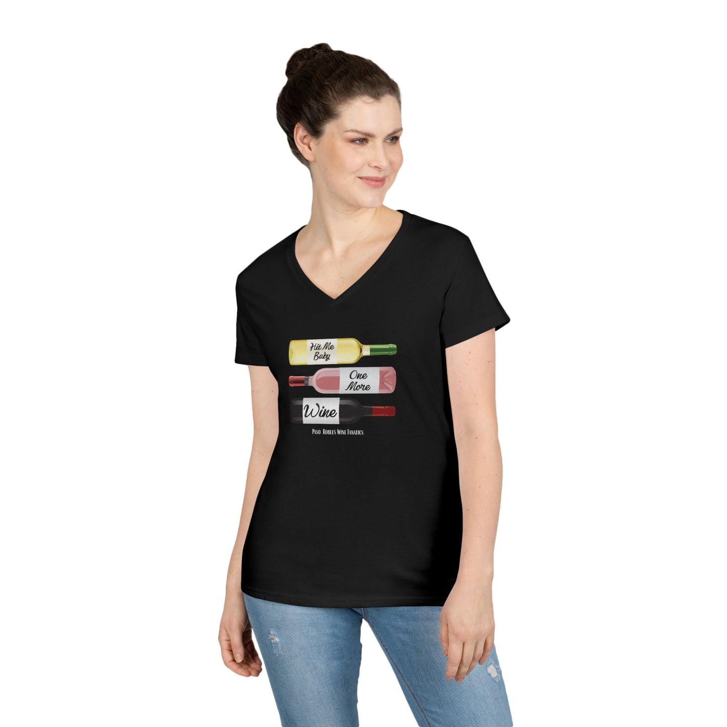Hit Me Baby One More Wine Ladies V-Neck  Tee