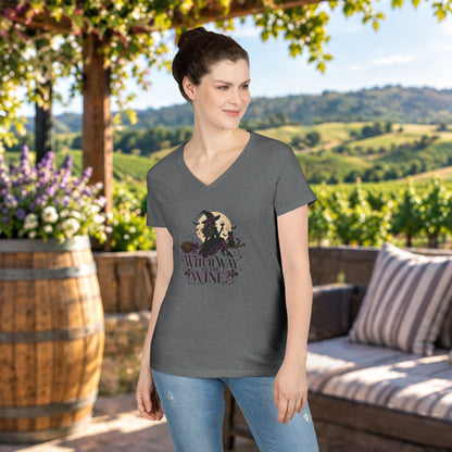 Witch Way To The Wine Ladies V-Neck T-Shirt