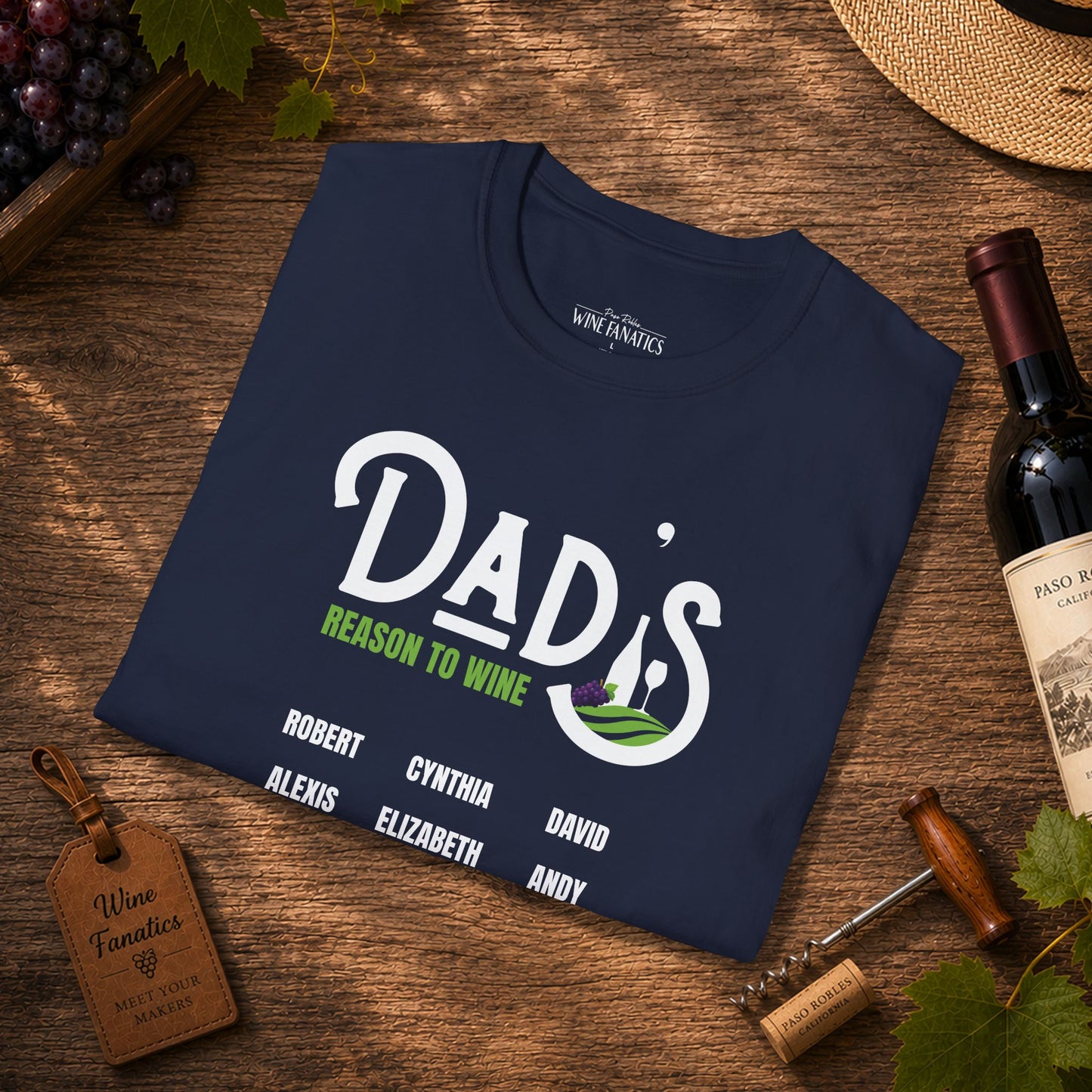 Dad's Reason To Wine Personalized Crew Neck T-Shirt