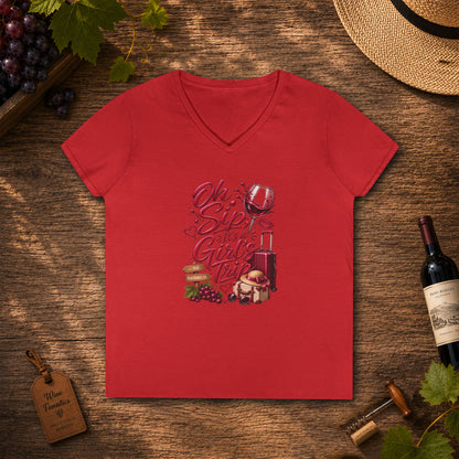 Oh Sip It's A Girl's Trip Personalized Ladies V-Neck Tee