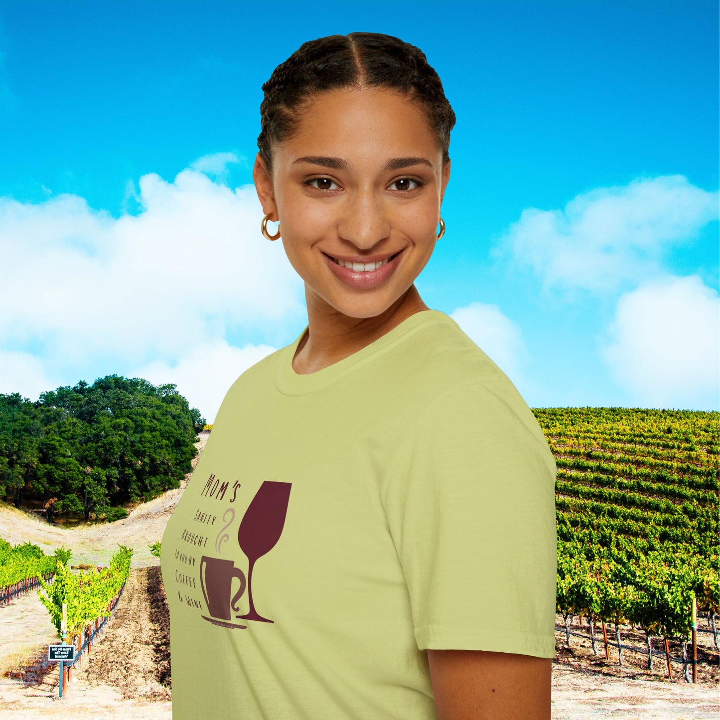 Mom's sanity brought to you by Coffee & Wine Personalized Tee