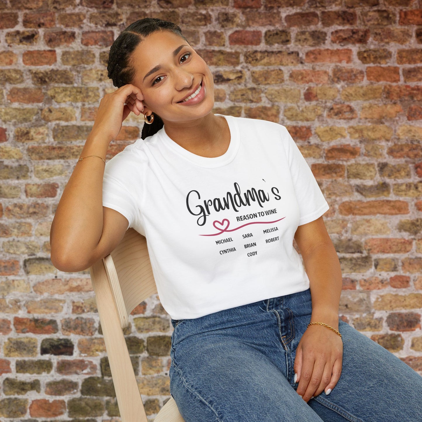 Grandma's Reason To Wine Personalized Crew Neck T-Shirt