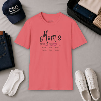 Mom's Reason To Wine Personalized Crew Neck Tee