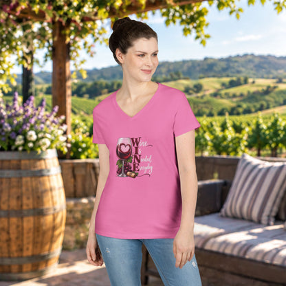 WINE Is Needed Every Day Ladies V-Neck T-Shirt