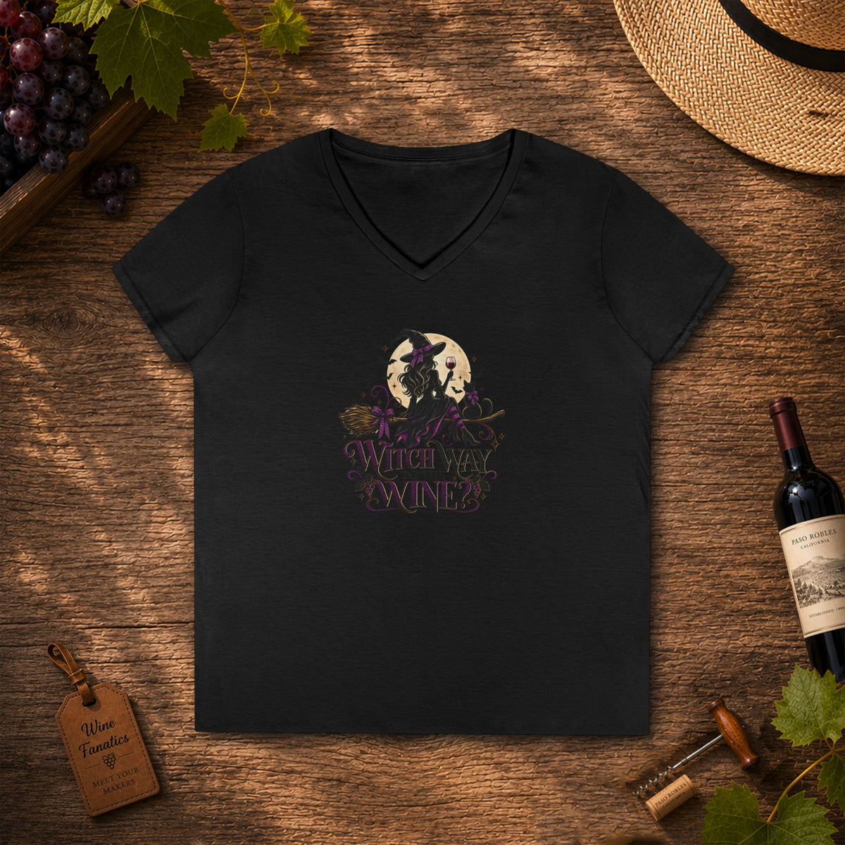 Witch Way To The Wine Ladies V-Neck T-Shirt