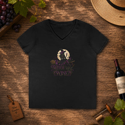 Witch Way To The Wine Ladies V-Neck T-Shirt