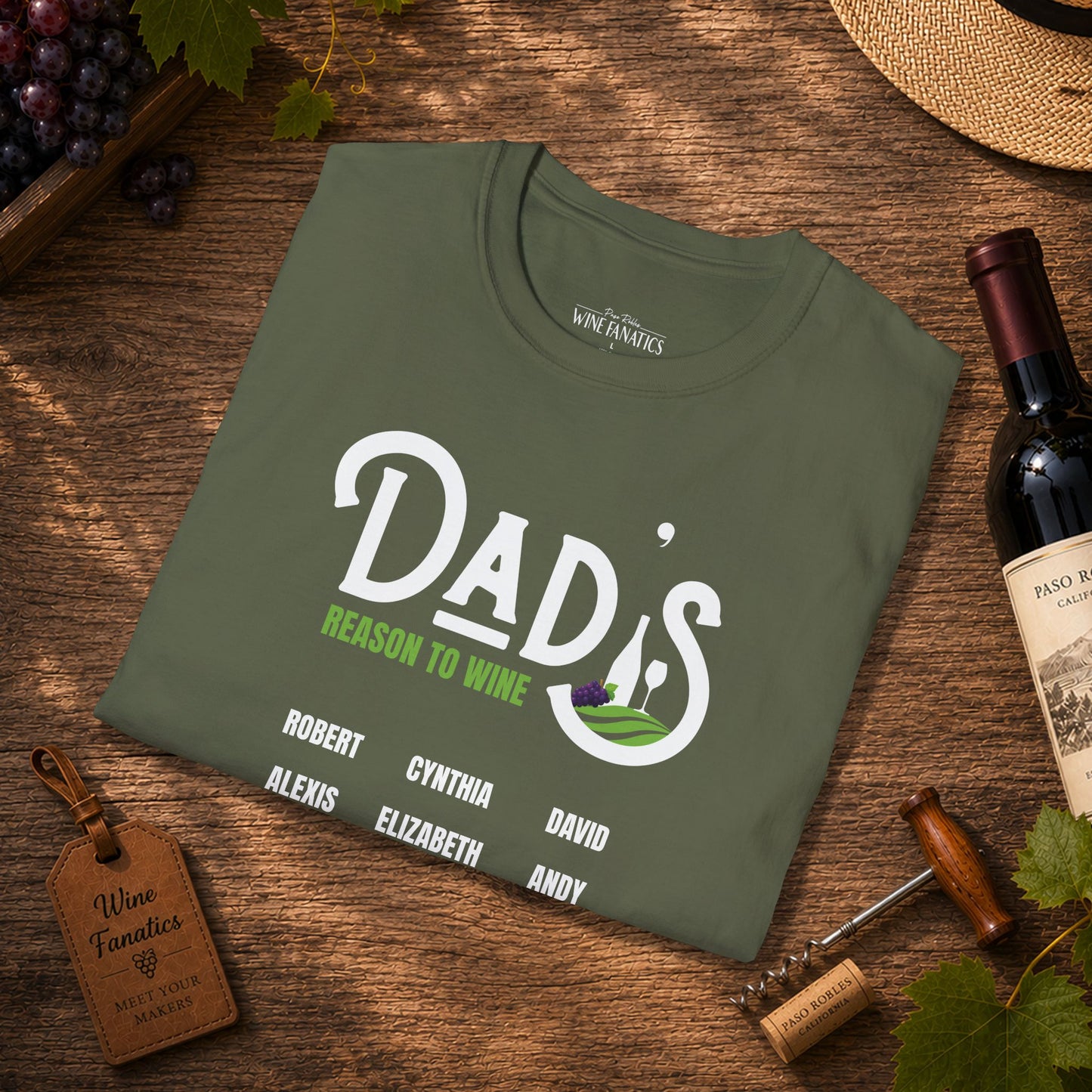 Dad's Reason To Wine Personalized Crew Neck T-Shirt