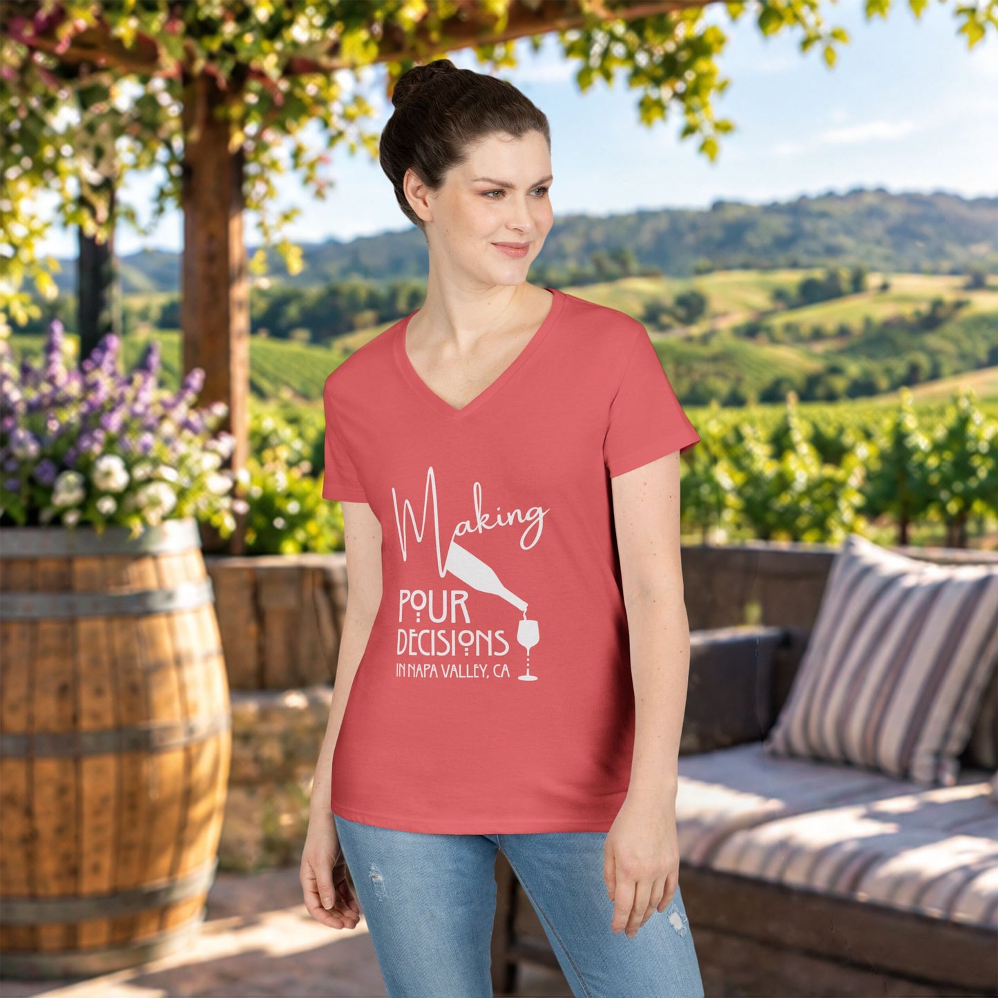 Napa Valley - Making Pour Decisions Ladies' V-Neck Tee