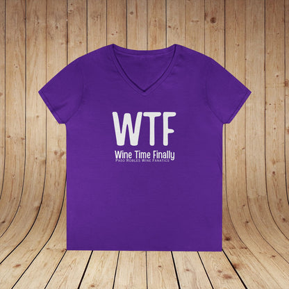 WTF Wine Tasting Finally Ladies V-Neck  Tee
