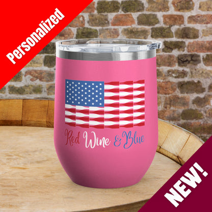Red Wine & Blue Independence Day Personalized 12oz Wine Tumbler