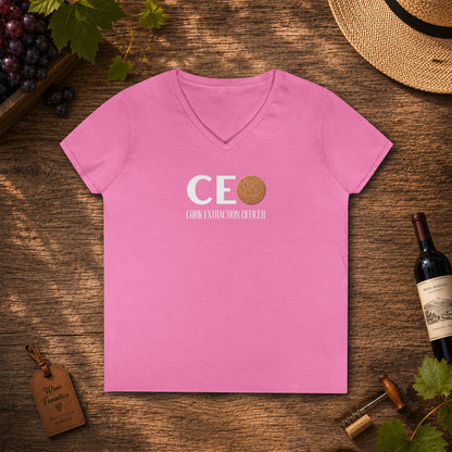 CEO Cork Extraction Officer Ladies V-Neck Tee