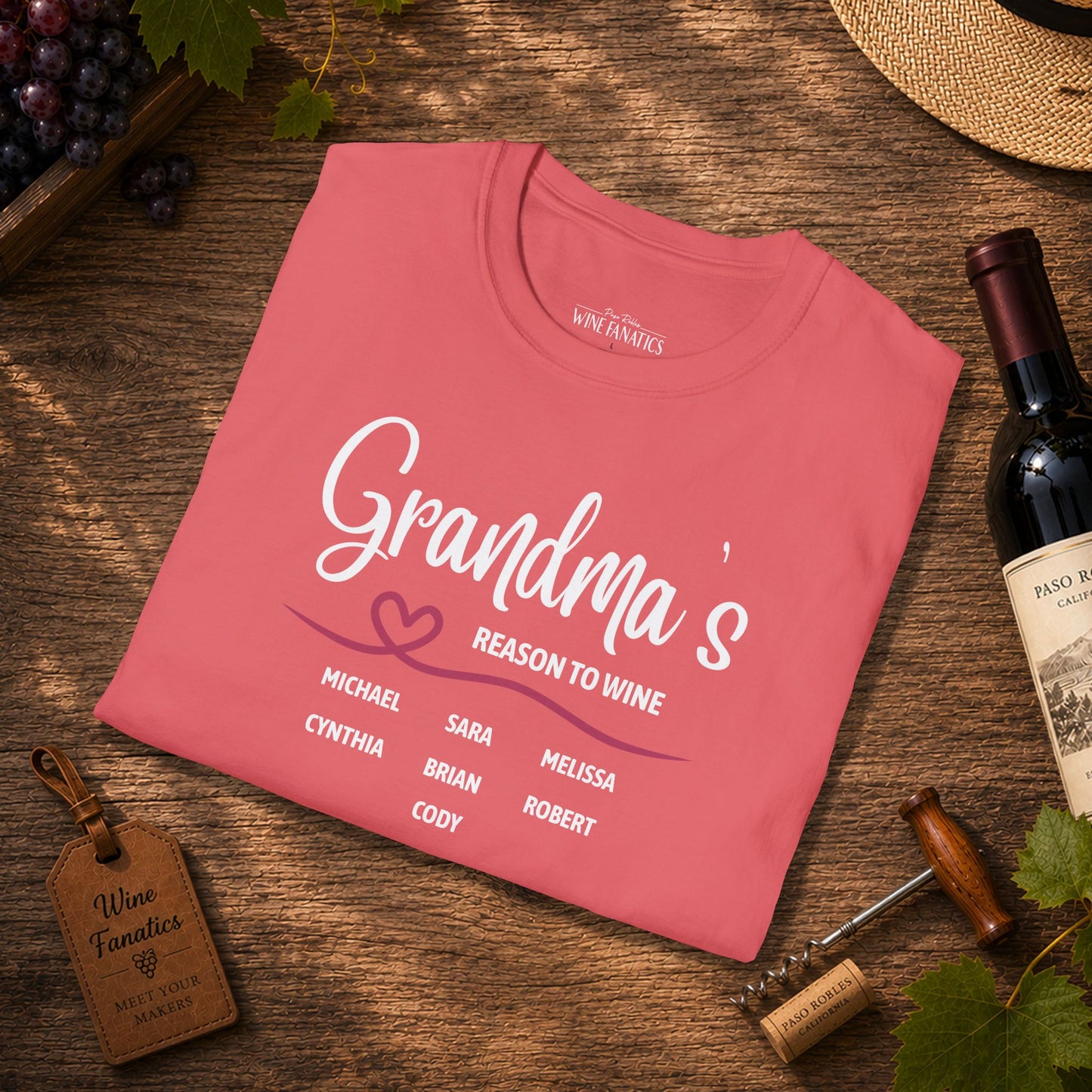 Grandma's Reason To Wine Personalized Crew Neck T-Shirt
