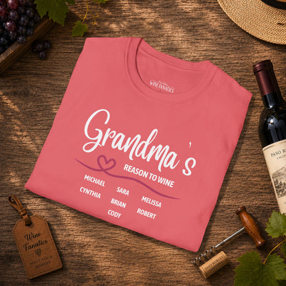 Grandma's Reason To Wine Personalized Crew Neck T-Shirt