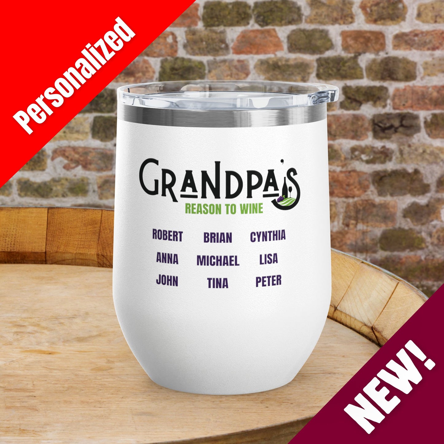 Grandpa's Reason To Wine Personalized 12oz Wine Tumbler