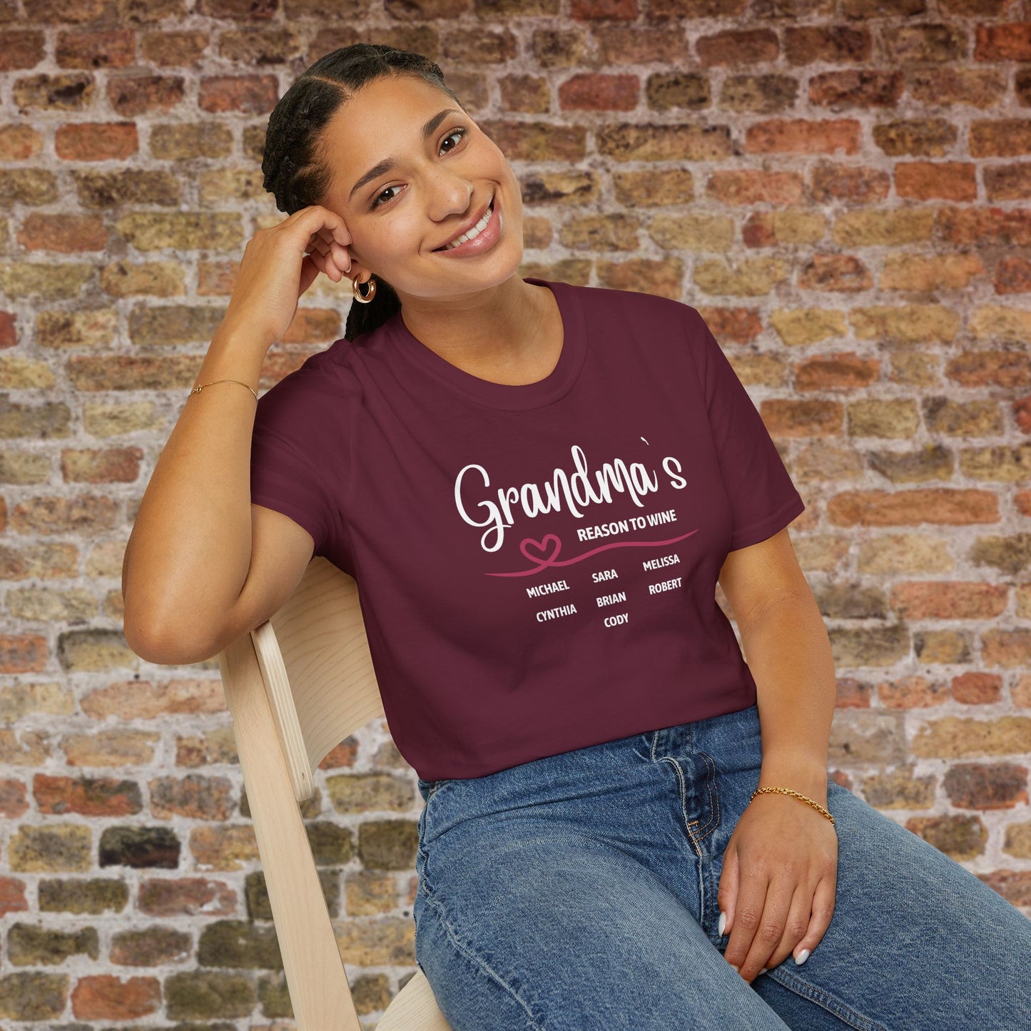 Grandma's Reason To Wine Personalized Crew Neck T-Shirt