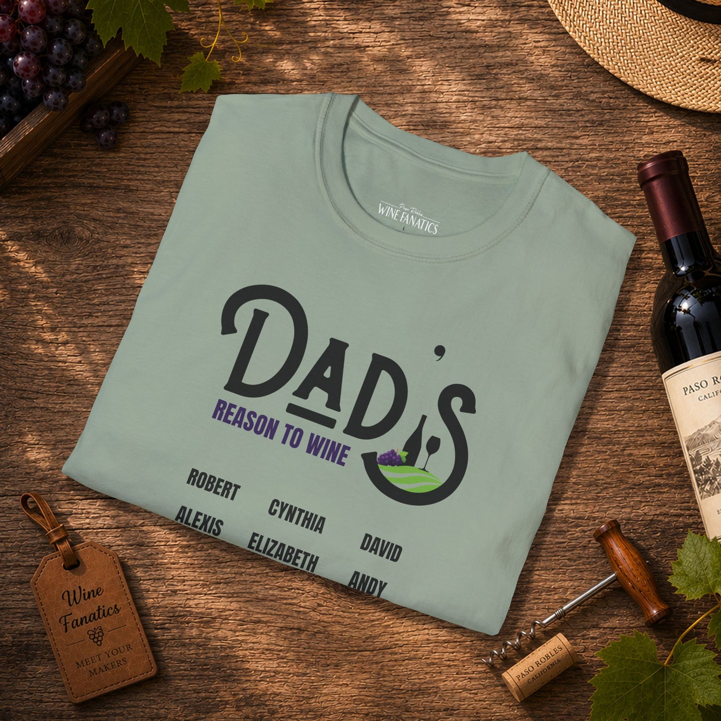 Dad's Reason To Wine Personalized Crew Neck T-Shirt