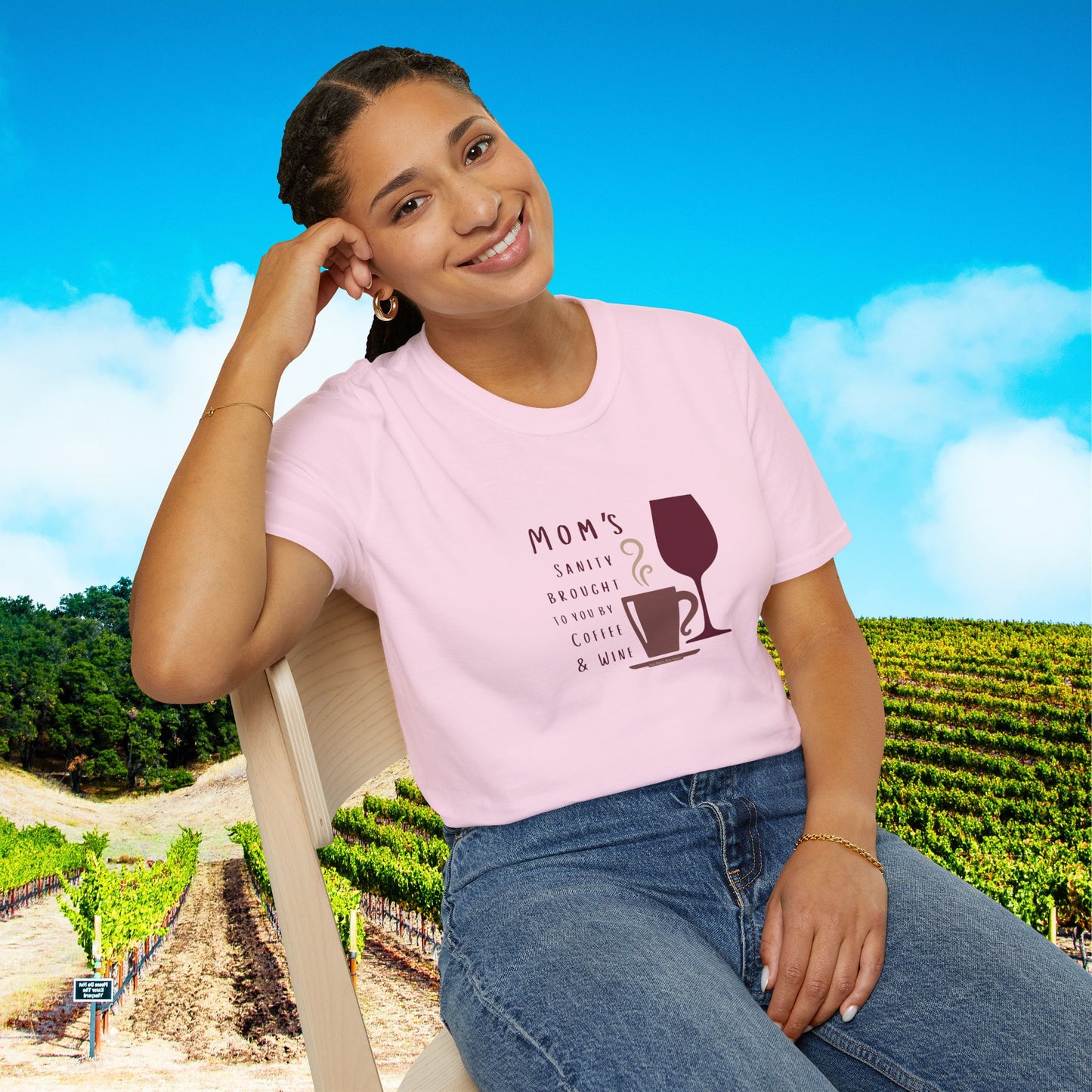 Mom's sanity brought to you by Coffee & Wine Personalized Tee